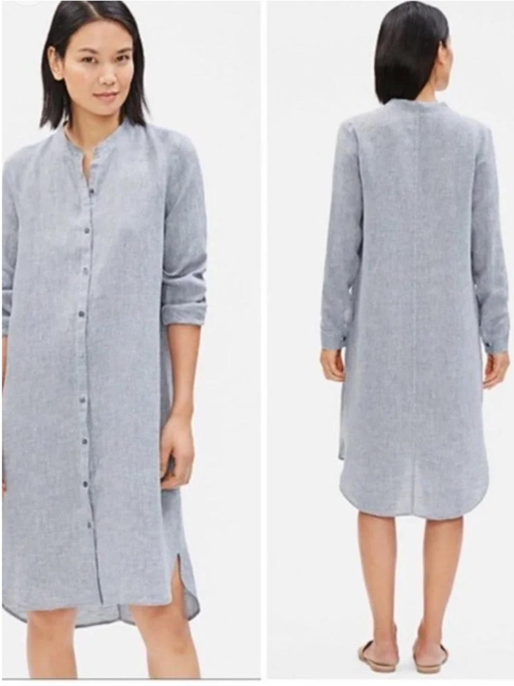 Eileen Fisher Mandarin Collar Organic Linen Shirt Dress